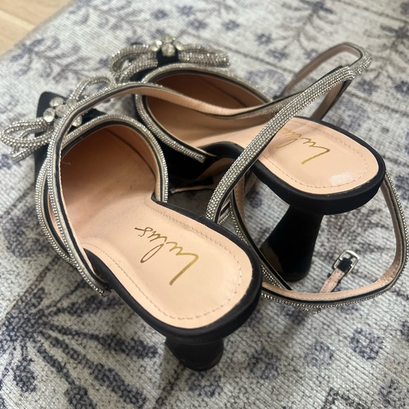Lulu's Black Heels with Silver Bow Accents - Picture 2 of 3